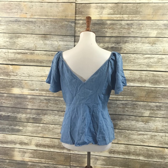 NWT Zara Chambray V Neck Button Down Flowing Top - Picture 7 of 7